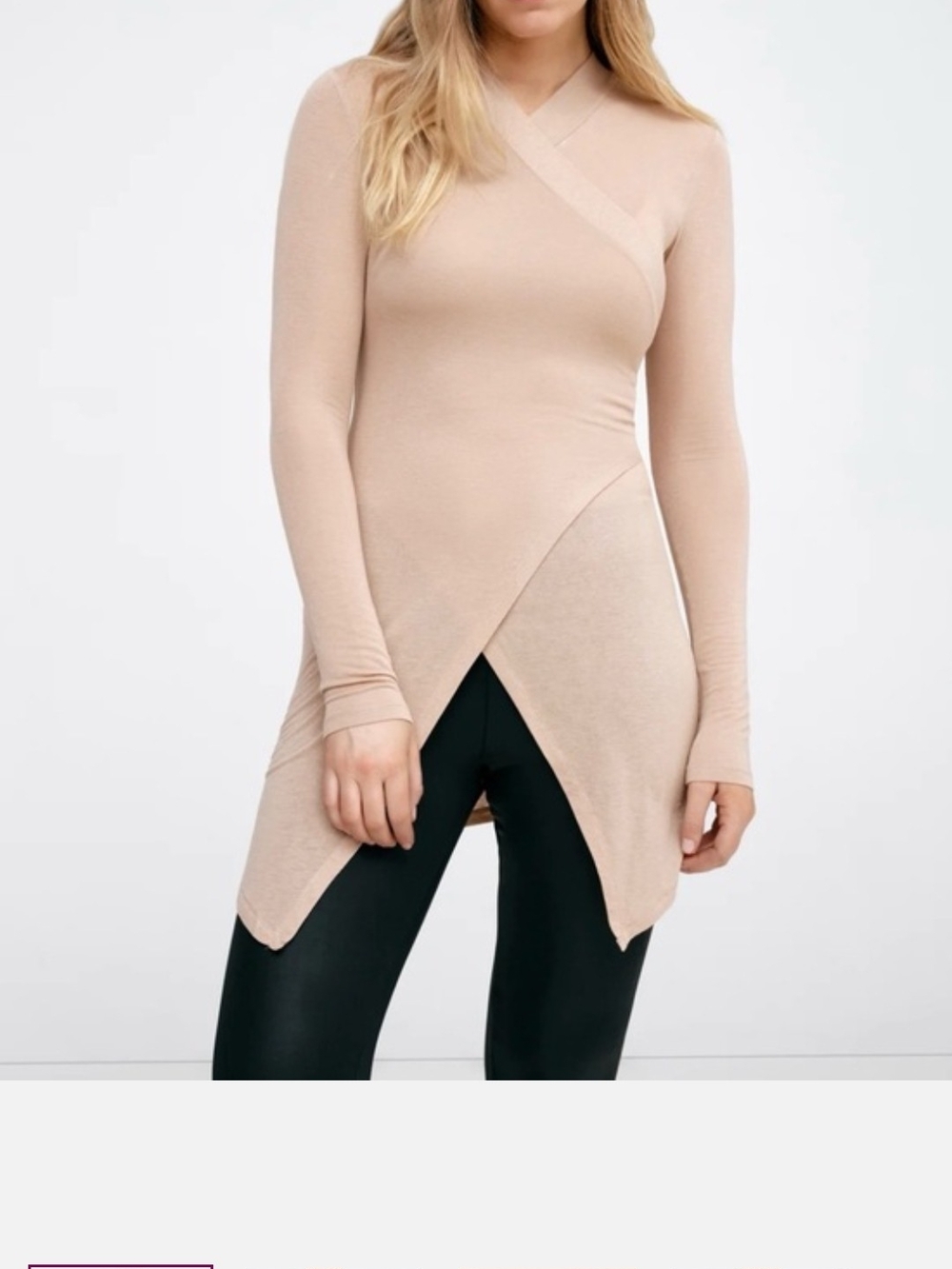 Marcella NYC Long-Sleeve Faux Wrap Tunic in Soft Beige - Size Large NWT